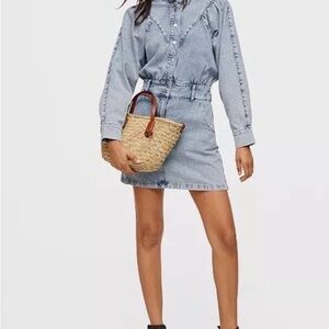 Mango puff sleeve Denim Shirt Dress